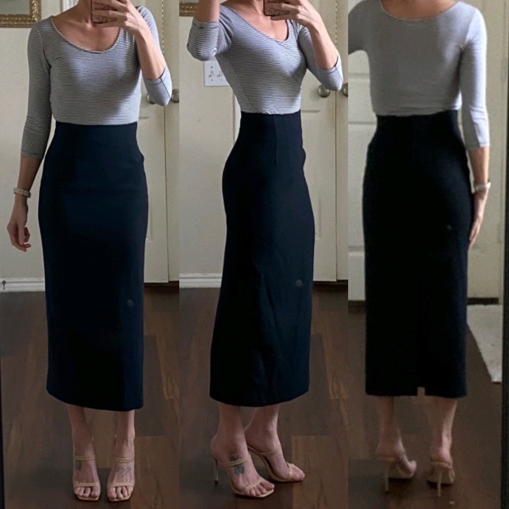 Ann Tjian for Kenar vintage black high waisted rise calf length pencil skirt
